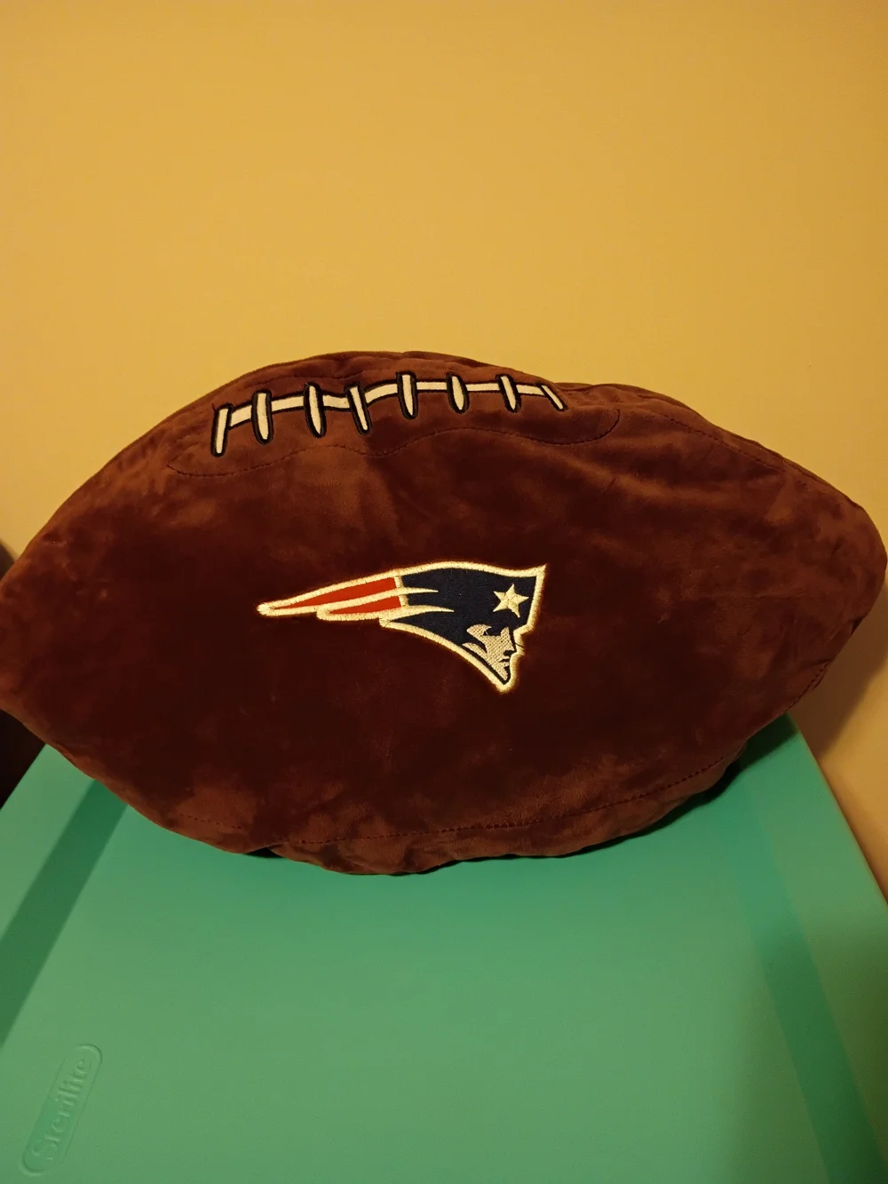 NFL Brown Plush Football Pillow with Patriots Logo